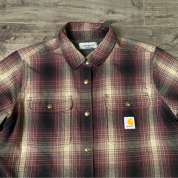 Carhartt coat Hubbard sherpa lined flannel shirt jacket women’s large - Picture 4 of 11